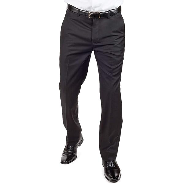 Solid Black Tailored Slim Fit Breathable Slacks Flat Front Solid Black Tailored Slim Fit Breathable Slacks Flat Front