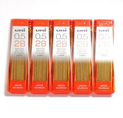 Uni NanoDia Low-Wear Pencil Leads 0.5 mm 2B, 40 Leads X 5 Pack/total 200 Leads (Japan Import) [Komainu-Dou Original Package]