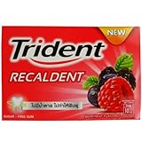 Trident Recaldent Chewing Gum Berrymint Flavored Sugar Free Dental Health Net Wt 12.6 G (9 Pellets) X 10 Boxes