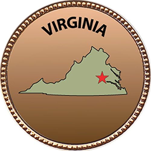 Keepsake Awards Virginia Award, 1 inch Dia Gold Pin State Studies Collection
