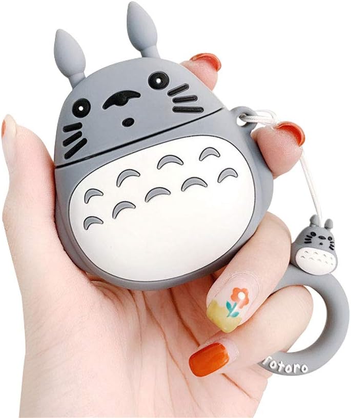 UR Sunshine AirPods Case, Super Cute Funny Cartoon Totoro Figure Shape Soft Silicone Case Cover Protective Skin for AirPods1/AirPods 2+Ring Lanyard