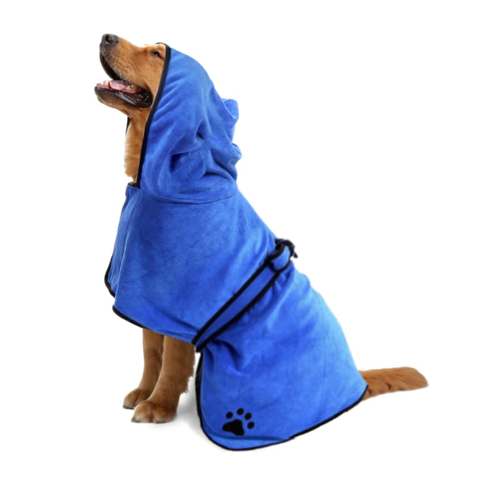 Comfpet Pet Drying Towels - Soft Dog Bathrobe Towel Coats for Dogs (Blue, L)