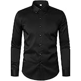 HOOD CREW Men’s Long Sleeve Button Down Shirt Slim Fit Casual Solid Dress Shirts