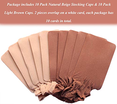 20 PCS Nylon Stretchy Material Wig Caps, PAFOWO 10 PCS Natural Beige Stocking Hair Nets & 10 PCS Light Brown Caps for Wigs Women - Thumbnail 4