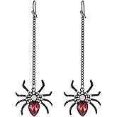 RLHRNDE Black Spider Earrings for Women Reptile Scary Party Vintage Spooky Earrings Gothic Halloween Red Crystal Spider Drop Dangle Earring Fun Holiday Jewelry Gift