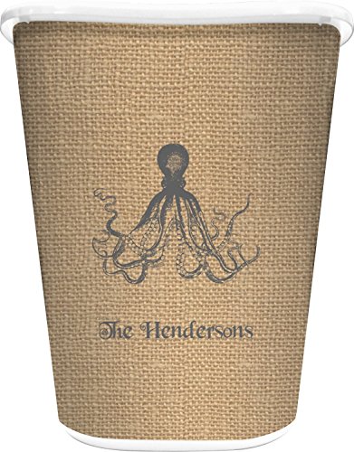 RNK Shops Octopus & Burlap Print Waste Basket - Single Sided (White) (Personalized)
