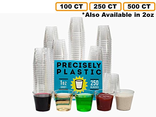 250 Shot Glasses Premium 1oz Clear Plastic Disposable Cups, Perfect Container for Jello Shots, Condiments, Tasting, Sauce, Dipping, Samples