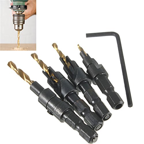 CoCocina 4pcs HSS Countersink Drill Bit Set Woodworking Counter Bore Screw Tool #6 #8 #10 #12