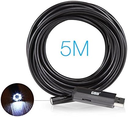 GBB USB Endoscope Digital Borescope HD 2 Million Pixels COMS Camera 8.5mm Camera Head with 6 Adjustable White LEDs Endoscope Inspection Camera Tube Borescope, 5 Meters /16.4Ft Cable, Black