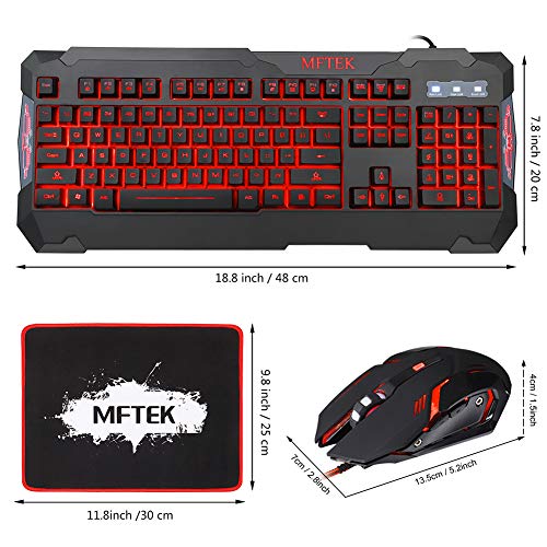 MFTEK Gaming Keyboard and Gaming Mouse Combo, USB Wired 104 Keys Keyboard, 3 Colors Red Blue Purple Backlit Gaming Keyboard, 6 Button Mouse + Mouse Pad for Computer PC Gamer Office - Thumbnail 6