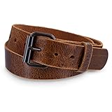 Hanks Rustic Men's Jean Belt -No Break Thick Leather Belt - USA Made - 100 Year Warranty - Glazed Sunset Brown - Size 38