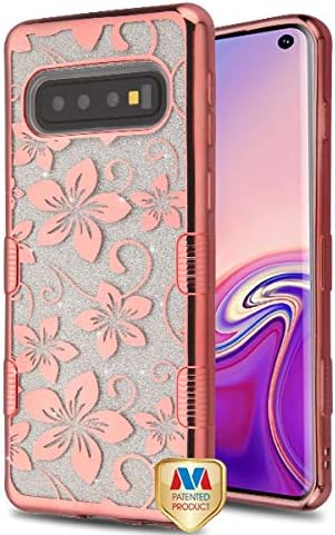 iHeartGlitter - for Samsung Galaxy S10 Rose Gold Hibiscus Flower Full Glitter Cover Phone Case [ONLY S10 Model]
