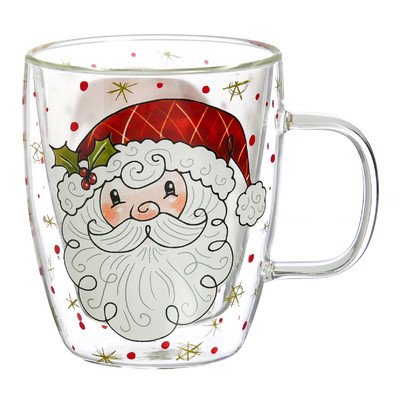 Cypress Home Santa Glass Coffee Cup, 12 ounces