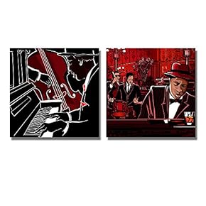 Illustration of a Jazz Piano and Doublebass Band 2 Panel - Canvas Art Wall Art - 12"x12" x 2 Panels