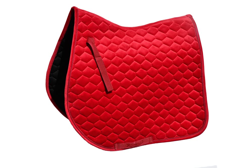 Rhinegold Velvet Hexagon GP Saddle Pad-Full-Rose Red