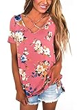 Dokotoo Womens Casual Short Sleeve Floral Tunic Tops and Blouses Plus Size Pink X-Large