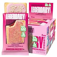 Legendary Foods 22g Protein Pastry+ Cherry, Low Carb Meal Replacement Bar - Low Glycemic, Gluten Free Protien Snacks - Healthy Keto Snack Box 8 Zero Sugar Energy Bars - Bariatric Diabetic Friendly