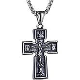 EENSYWEENSY Orthodox Crucifix Cross Necklace, Stainless Steel Vintage Pendant, Christian Cross Jewelry Gift for Men Women