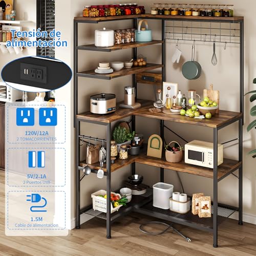 SIMPLE ESPACIO Alacenas para Cocina,Muebles para Cocina,Alacena,Estante para Cocina con Regleta,Rejilla Paras Pan Multifuncional con 12 Ganchos,Adecuada Paras Cocinas Sala Des Estar（Retro）