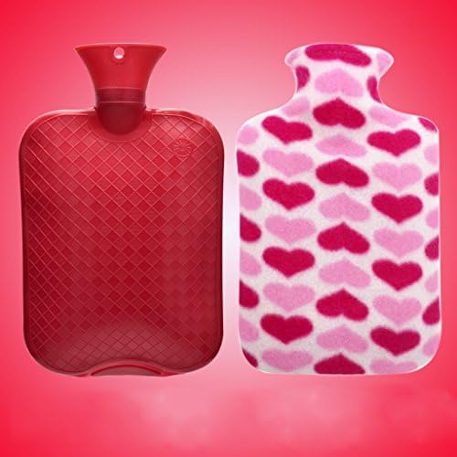 Hot water bag, natural rubber and cartoon soft cloth to keep warm and comfortable ( Color : Red )