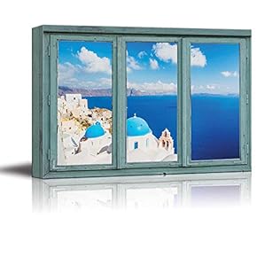 Canvas Wall Art - 3 Frame Window Overlooking a Beautiful City by The Ocean - Giclee Print Gallery Wrap Modern Home Art Ready to Hang - 24x36 inches
