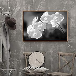 Floating Framed Canvas Wall Art for Living Room, Bedroom Black Flower Canvas Prints for Home Decoration Ready to Hang - 16x24 inches