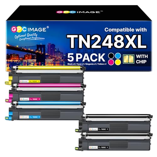 GPC Image TN248XL TN248 Compatible Toner for Brother TN-248 XL TN248CMYK for MFC-L3740CDW L3740CDWE MFC-L3760CDW DCP-L3560CDW DCP-L3520CDW HL-L3240CW HL-L3220CW (Black Cyan Magenta Yellow, 5-Pack)