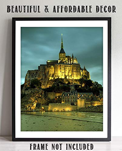 Mont Saint-Michel Island City With Night Lights- 8 x 10 Wall Art Image Ready to Frame! Home DÃ©cor, Office DÃ©cor or Wall Art for Living Room. Beautiful Gift for European Lovers.