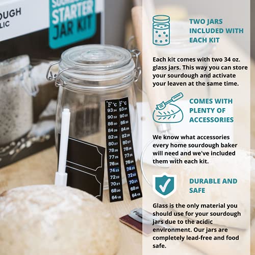 Sourdough Starter Jar Kit, 2Pack, 34 oz. Airtight Glass Jars for Sourdough Starter, Wide Mouth