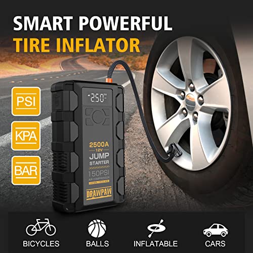 DRAWPAW Jump Starter with Air Compressor, 2500A Car Battery Booster