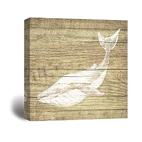 Wooden Background Big Whale Line Drawing for Living Room
