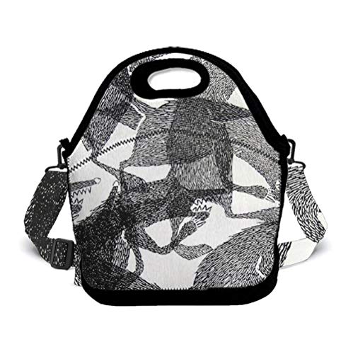OKAYDECOR Neoprene Lunch Bag Insulated Lunch Box Tote for Women Men Adult Kids Teens Boys Teenage Girls Toddlers (Black Weasel Pattern)