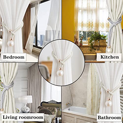 Zurci Elegant Pearl Ball Curtain Tiebacks - 2 Pack of Double Color Rope Holders for Drapes - Modern and Elegant Decor (Color1, 2)