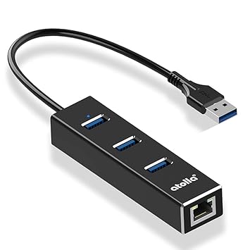 Atolla USB 3.0 auf RJ45 Gigabit Ethernet Adapter externer Lan Netzwerkadapter mit Multi 3 Port USB 3.0 Hub (Schwarz)