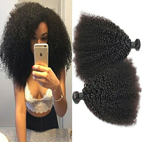 10-24 Inches 3 Bundles per Lot Unprocessed Virgin Brazilian Afro Kinky Curly Human Hair Extensions for Black Women-Natural Black (14 16 18)