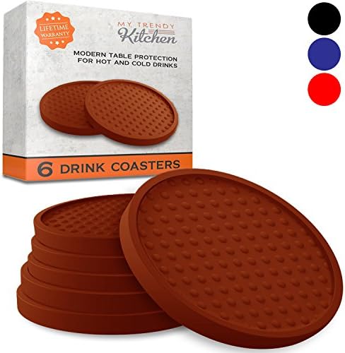 Large Drink Coasters - Absorbs Moisture and Prevents Table Damage, Modern Brown Rubber Coaster with Non-Slip Bottom for Drinking Glasses, 6 Pack