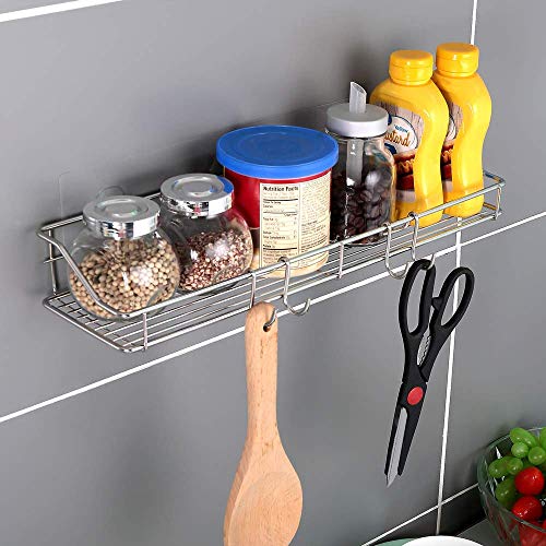 KESOL Shower Caddy Wall Shelf with Hooks, 2 Installation Methods Basket Shelf for Kitchen & Bathroom Accessories, SUS304 Stainless Steel