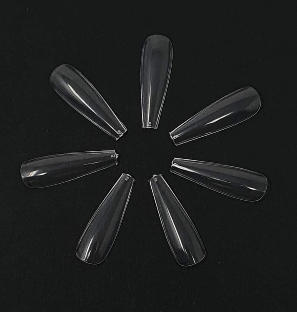 Kiara World 500pcs Clear Ballerina Coffin Full Cover Artificial False Transparent Nail Tips Long Fake Nails