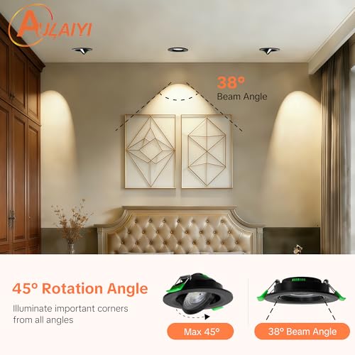 Aulaiyi LED Downlight Recessed Ceiling Dimmable 230V, 5W 500LM LED Spotlights Indoor Rotable Ceiling Warm White Neutral White Cool White, IP44 Extra Flat Portholes, Cut 68-80mm, Black 10 Pack