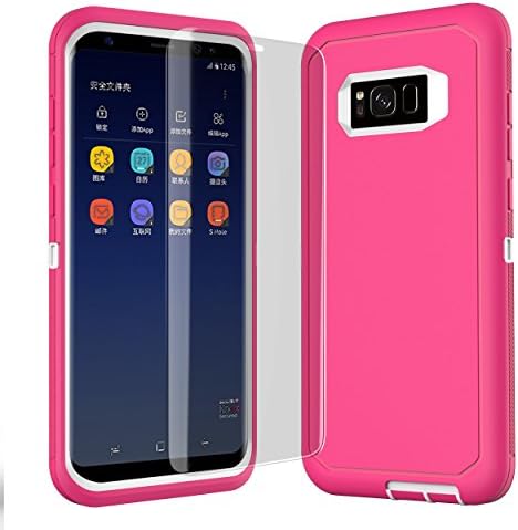 Galaxy S8 Plus Case,Alneed Heavy Duty Rugged Drop Proof Tough Hybrid Hard Shell Cover Case with Tempered Glass Screen Protector for Samsung S8 Plus (Pink / White)