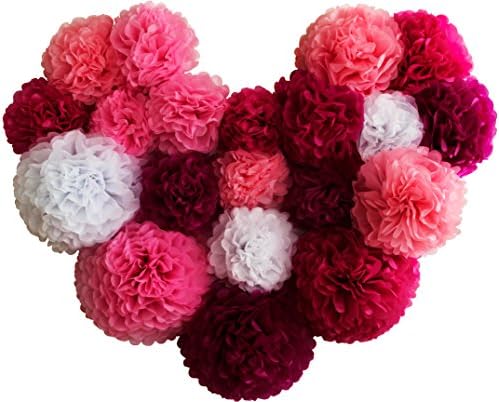 Voplop Paper Pom Poms - 20 pcs of 8, 10, 14 Inch - Paper Flowers - Perfect For Wedding Decor - Birthday Celebration - Table and Wall Decoration (Pink mix)