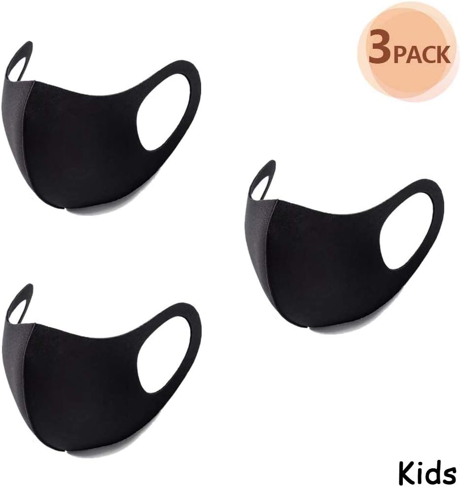 TWBB 3Pcs Black Face Mask Reusable Mask 3D Fashion Face Mask Washable Mask for Cycling Camping Travel For Little Boy