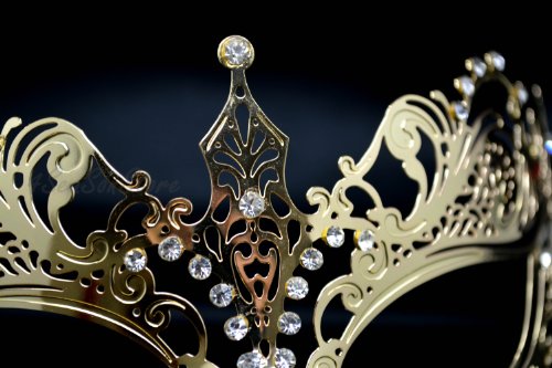 New Gold Mystic Elegant Luxury Extravangant Beautiful Mask w/ Diamond Women's Mask Mardi Gras Majestic Party Halloween Ball Prom by QJ