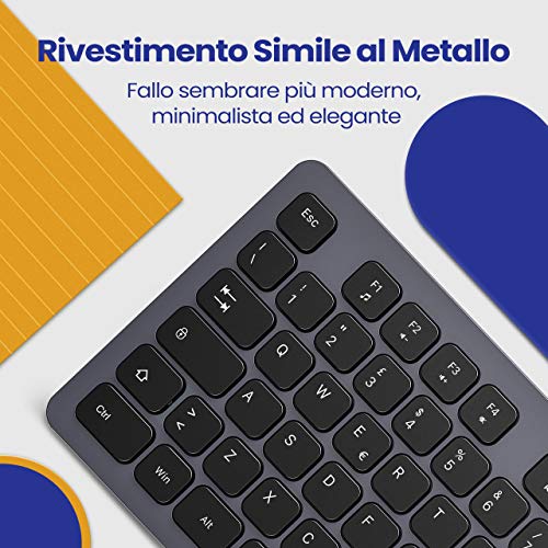 VicTsing Tastiera Wireless, Tastiera Ultrasottile Ergonomica Silenziosa con 12 Scorciatoie Multimediali e Rivestimento Simile al Metallo, Compatibile con Windows 10/8/7/XP/Vista, Mac OS