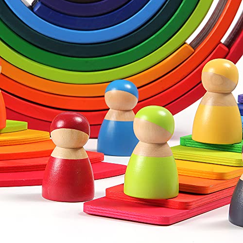 MERRYHEART Wooden Rainbow Stacker Set Rainbow Stacking Toy Set with