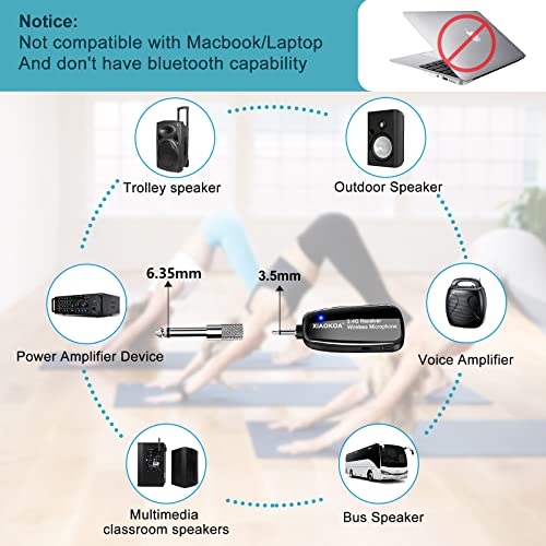 XIAOKOA Wireless Microphone, Amplifier Microphone and Headset 2 in1 Rechargeable 2.4G Wireless Mic Headset with Wireless Receiver for Voice Amplifier, Stage Speaker, Public Speaking and Teaching, USB