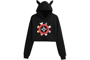 SNNRSUTU Cartoon Print Women Long Sleeve Pullover Sweatshirt SKZ Merch Cat Ear Crop Hoodie