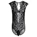 FEESHOW Sexy Men's One-Piece Sheer Lace Sissy Lingerie See Through Bodysuit Jumpsuit Sleepwear Nightwear Black X-Large