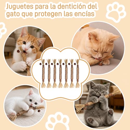 KIZCGE 7PCS Natural Silvervine Dental Sticks, Juguetes para Masticar Gatos | Cuidado Dental y Limpieza de Dientes - Mordedera para Gato, Bite Resistant, Relieve Anxiety, Boost Appetite
