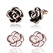 BoBoDeng 2 Pairs Pack White / Black Rose Gold Plated Flower Stud Earrings for Women Girls Gift